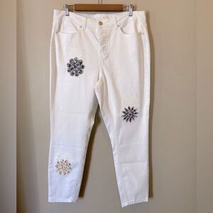 Copperflash White embroidered/patchwork Slim Leg High Rise jeans 14W